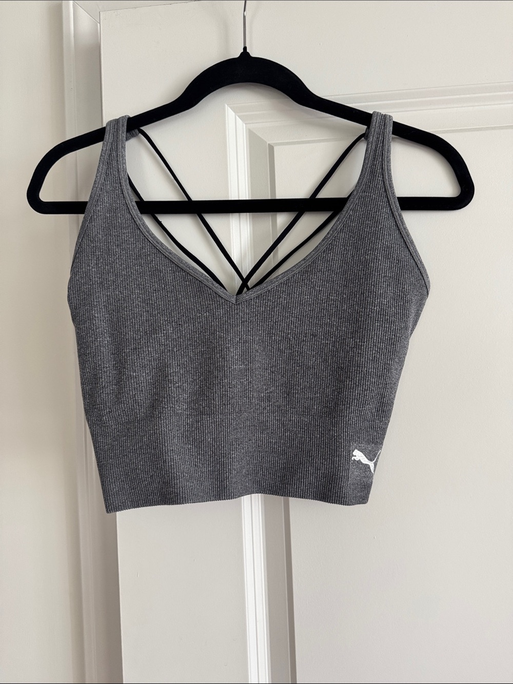 Puma Gray Ribbed Strappy V-Neck Crop Top